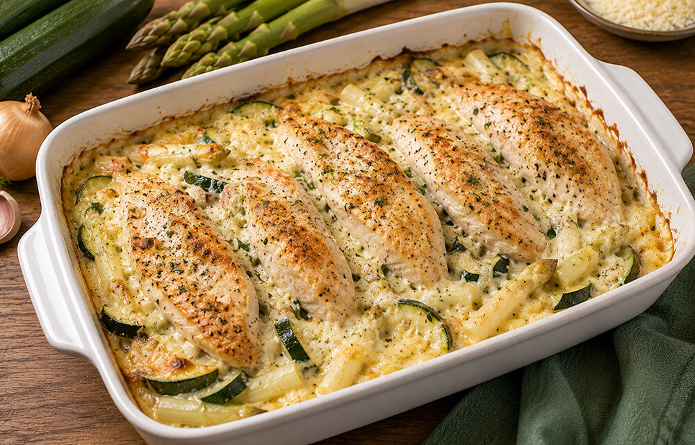 Spargel-Zucchini-Auflauf mit Hähnchenbrustfilet