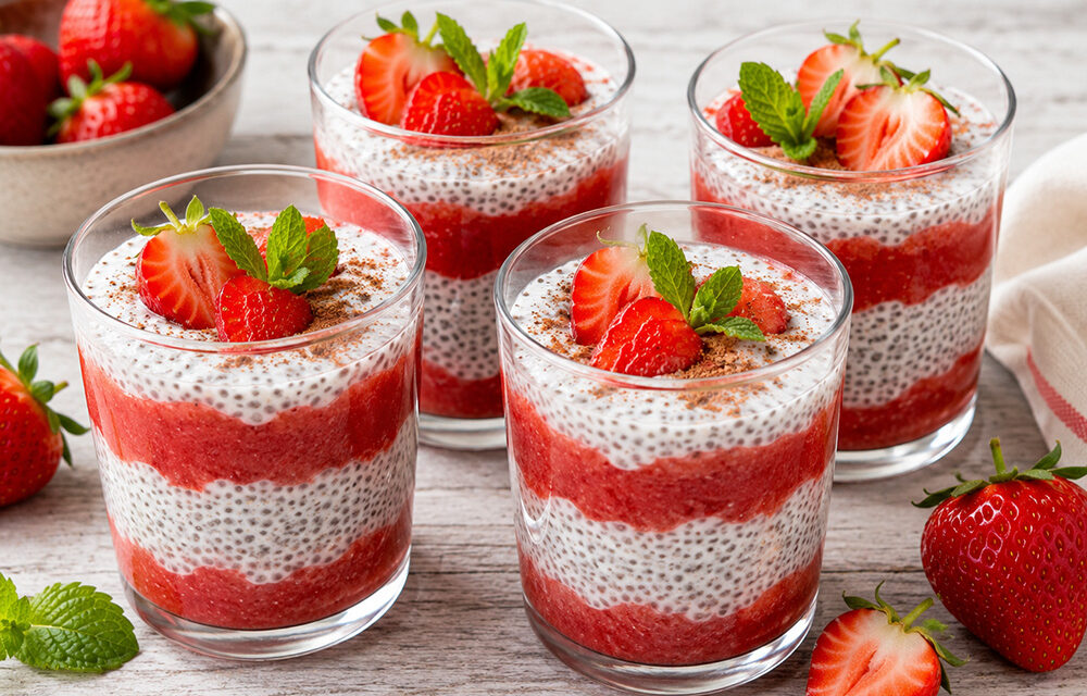 Chia-Pudding mit frischen Erdbeeren